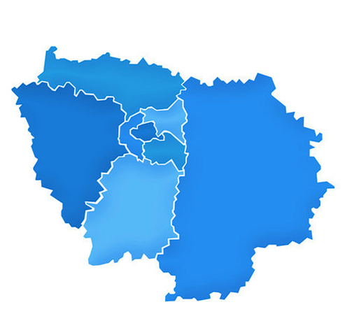 Carte des départements d'Île-de-France couverts par ClariPower